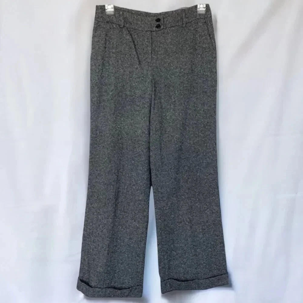 Kate Hill Pants Flat Front Wide Leg Trouser Wool Silk Blend Size 8
